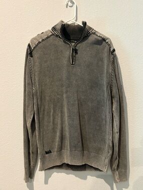 Buckle Men's Zip-Neck Sweater in Washed Gray